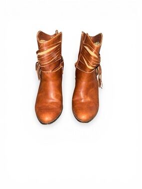 Women's Tan Leather Fringe Ankle Booties